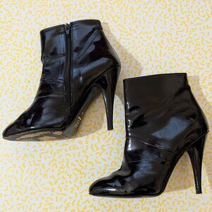 Vintage Stiletto Genuine Patent Leather Ankle Boots 38